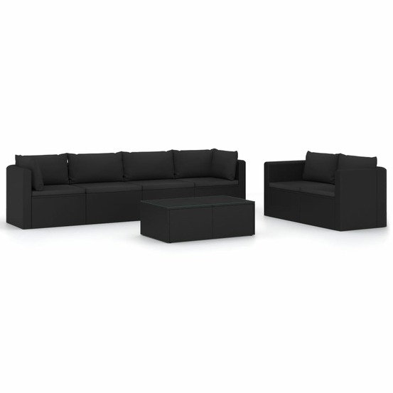 Salon de jardin meuble d'extérieur ensemble de mobilier 7 pièces avec coussins résine tressée noir