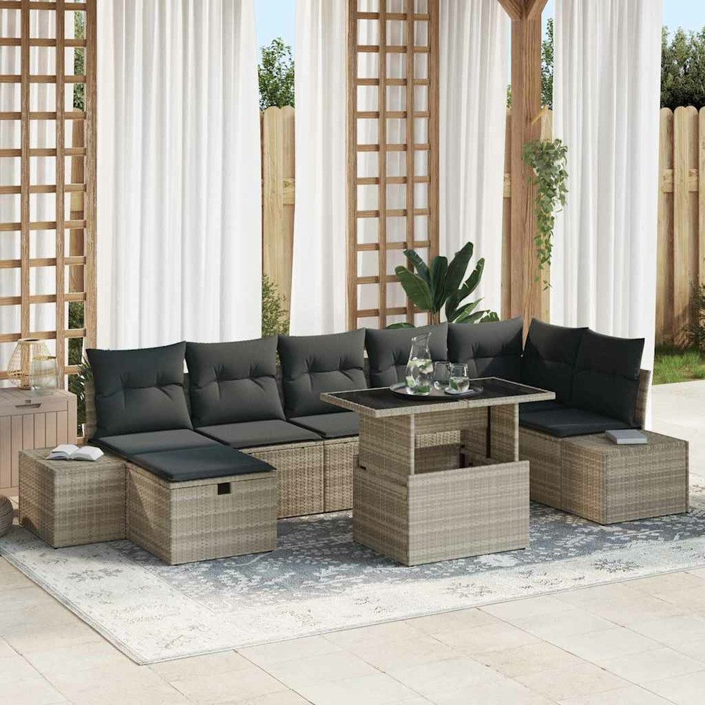 Ensemble de canapé de jardin 8 pcs gris clair poly rotin