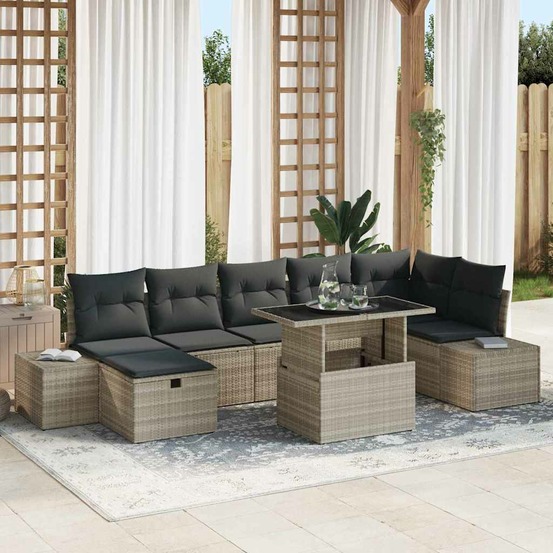 Ensemble de canapé de jardin 8 pcs gris clair poly rotin