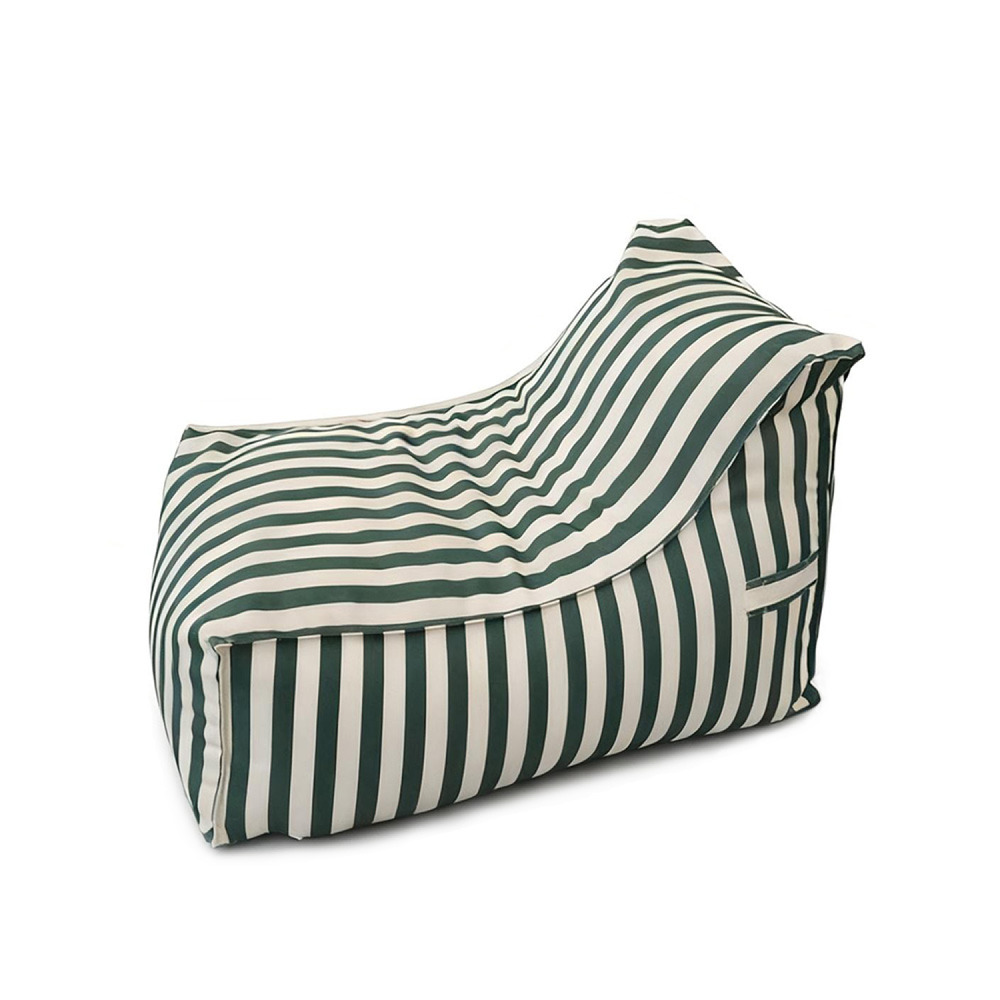 Pouf exterieur rayé vert en tissu déperlant 100x65x65 cm positano