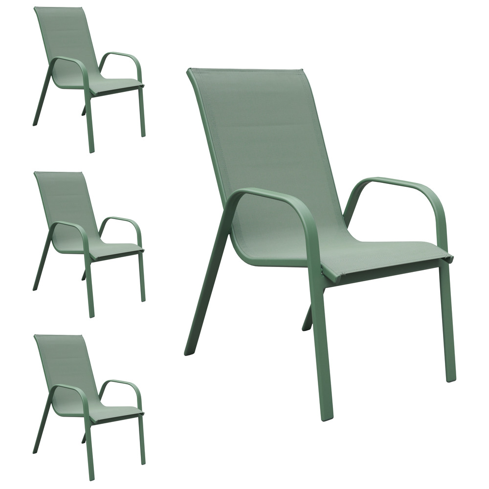 Lot de 4 chaises marbella en textilène vert sauge - aluminium vert sauge