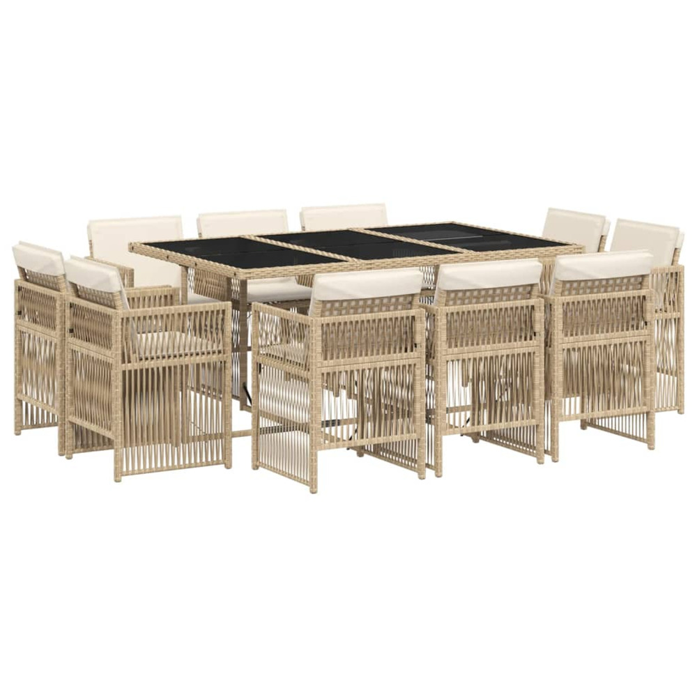 Ensemble à manger de jardin et coussins 11 pcs beige poly rotin