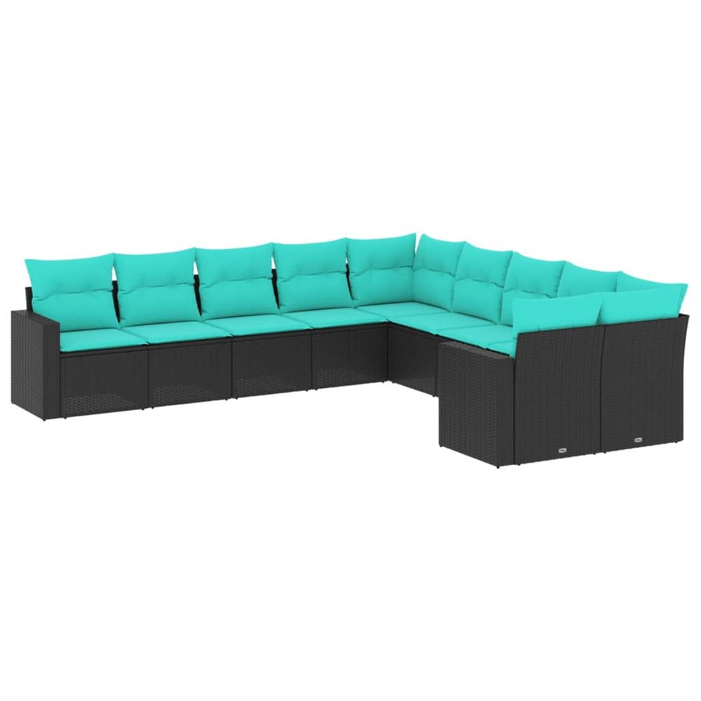 Salon de jardin 10 pcs avec coussins noir résine tressée