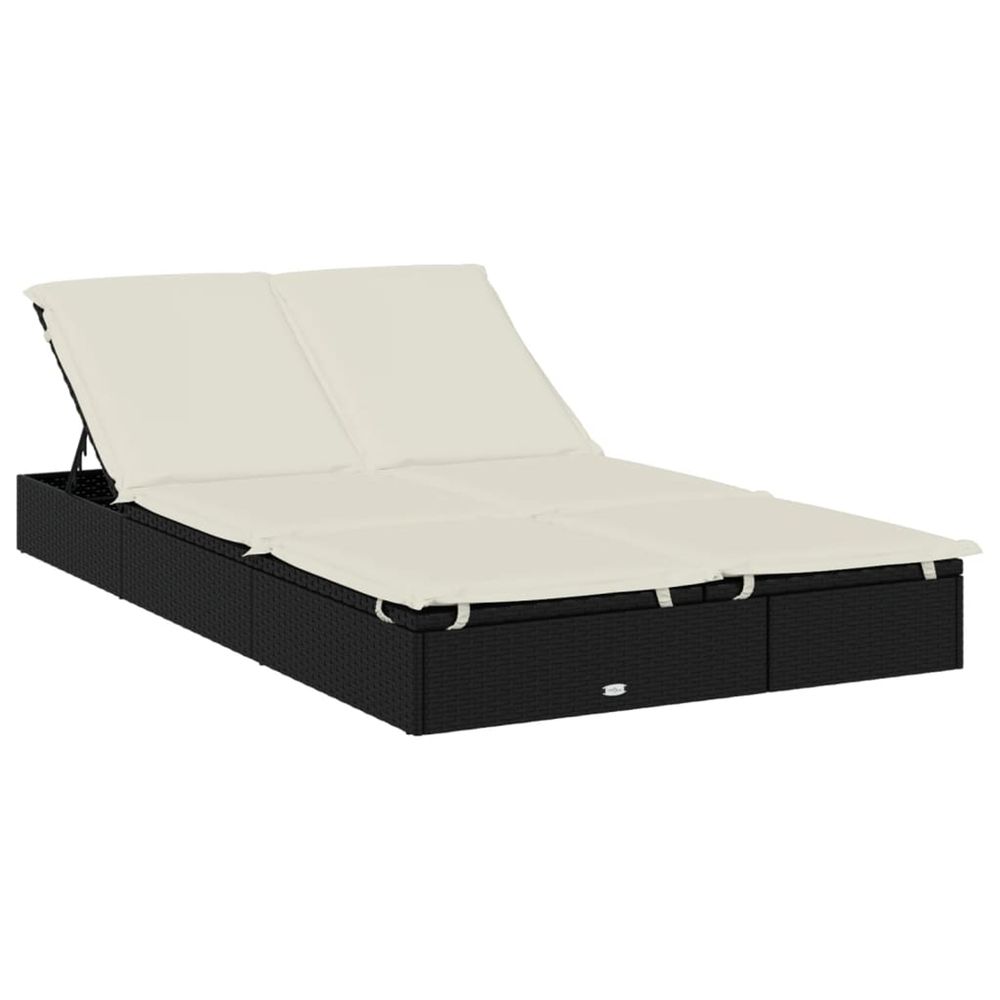 Chaise longue à 2 places avec coussins noir résine tressée bain de soleil