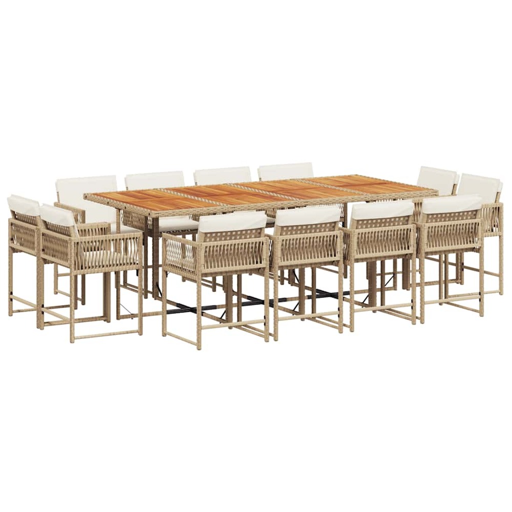 Ensemble à manger de jardin et coussins 13 pcs beige