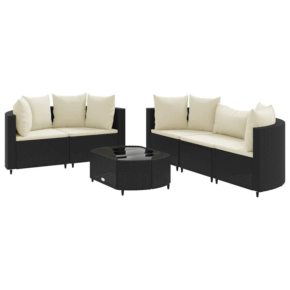 Salon de jardin 6 pcs avec coussins noir résine tressée
