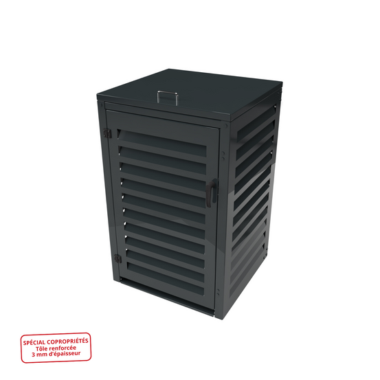 Cache poubelle simple en aluminium thermolaqué spécial copropriété (3mm) - 1x360 litres - gris anthracite