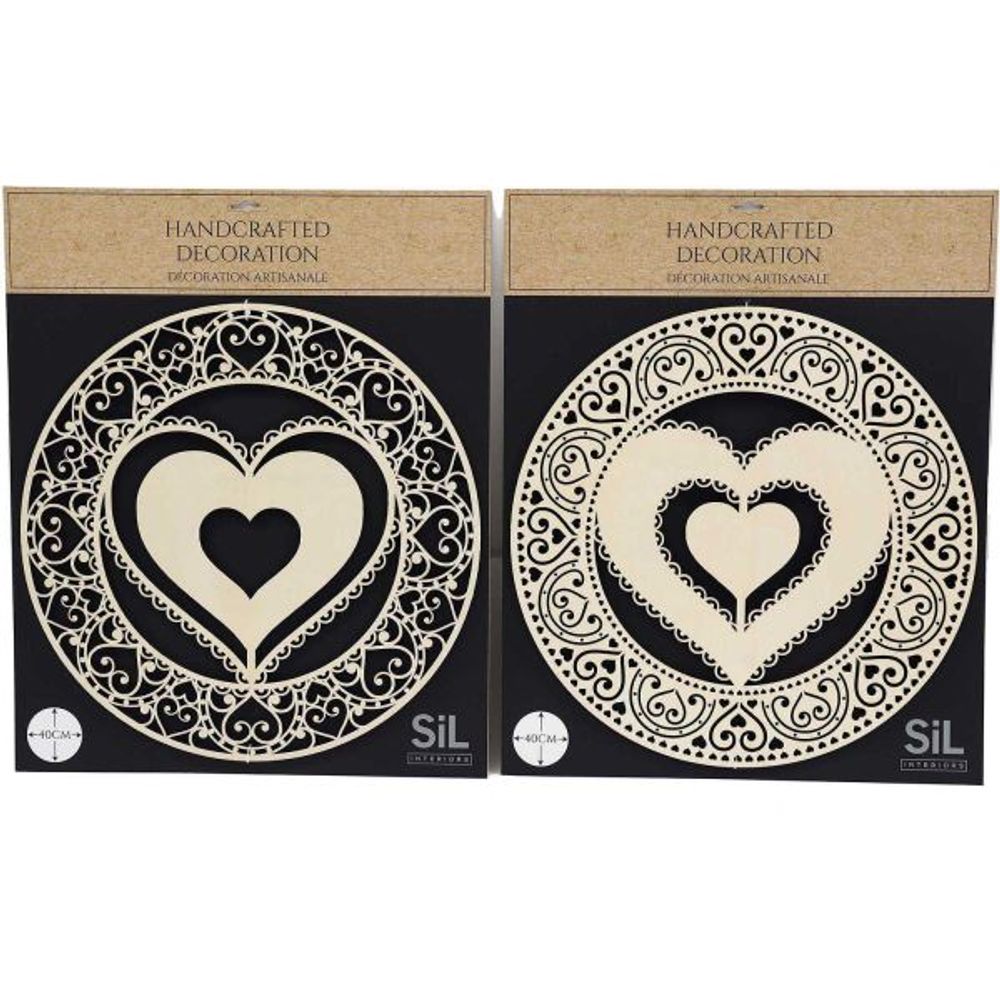 Décoration murale coeur en bois sculpté (lot de 2)