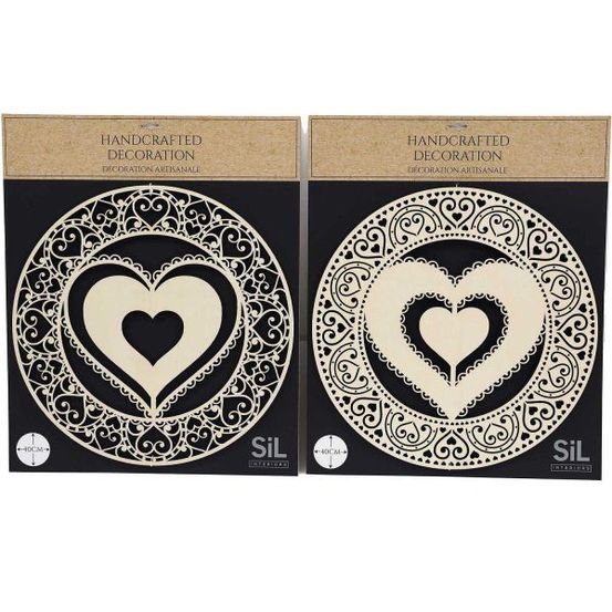 Décoration murale coeur en bois sculpté (lot de 2)