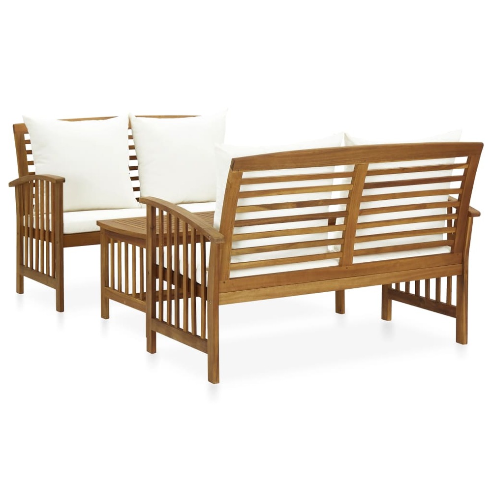Salon de jardin 3 pcs avec coussins bois d'acacia massif
