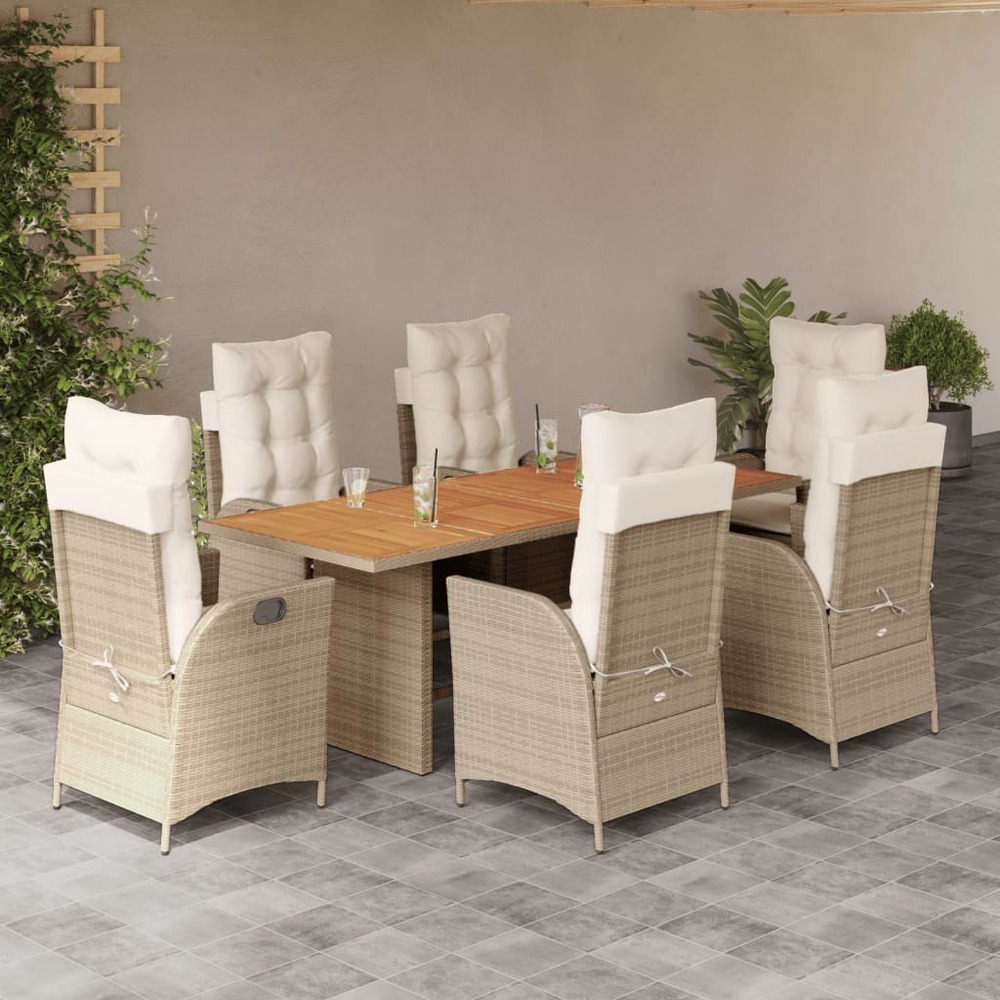 Ensemble à manger de jardin et coussins 7 pcs beige poly rotin