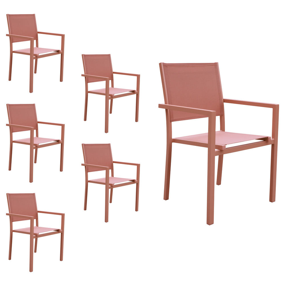 Lot de 6 chaises en aluminium terracotta - textilène terracotta