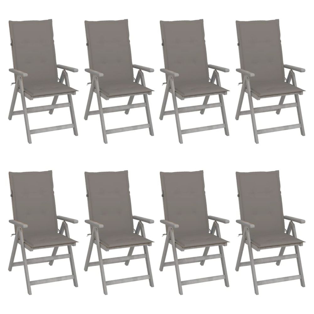 Chaises inclinables de jardin et coussins lot de 8 gris acacia