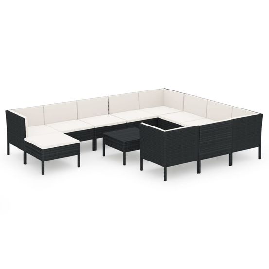 Salon de jardin 12 pcs avec coussins résine tressée noir