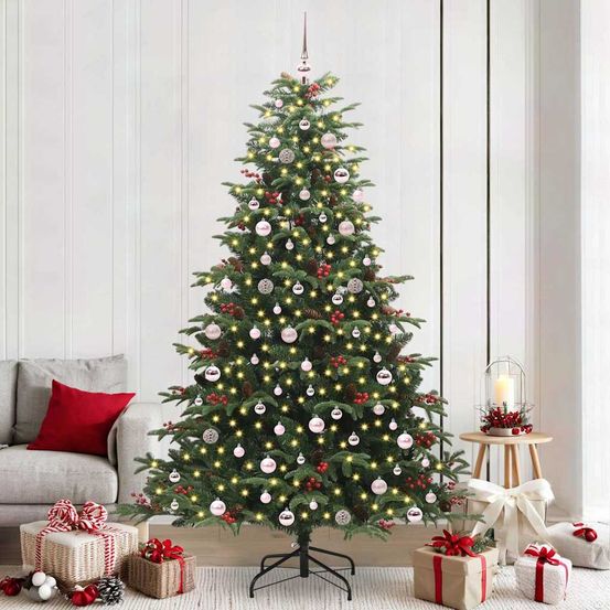 Sapin de noël lumineux 2.4m, kit complet avec décorations et 8 modes d'éclairage led, vert réaliste