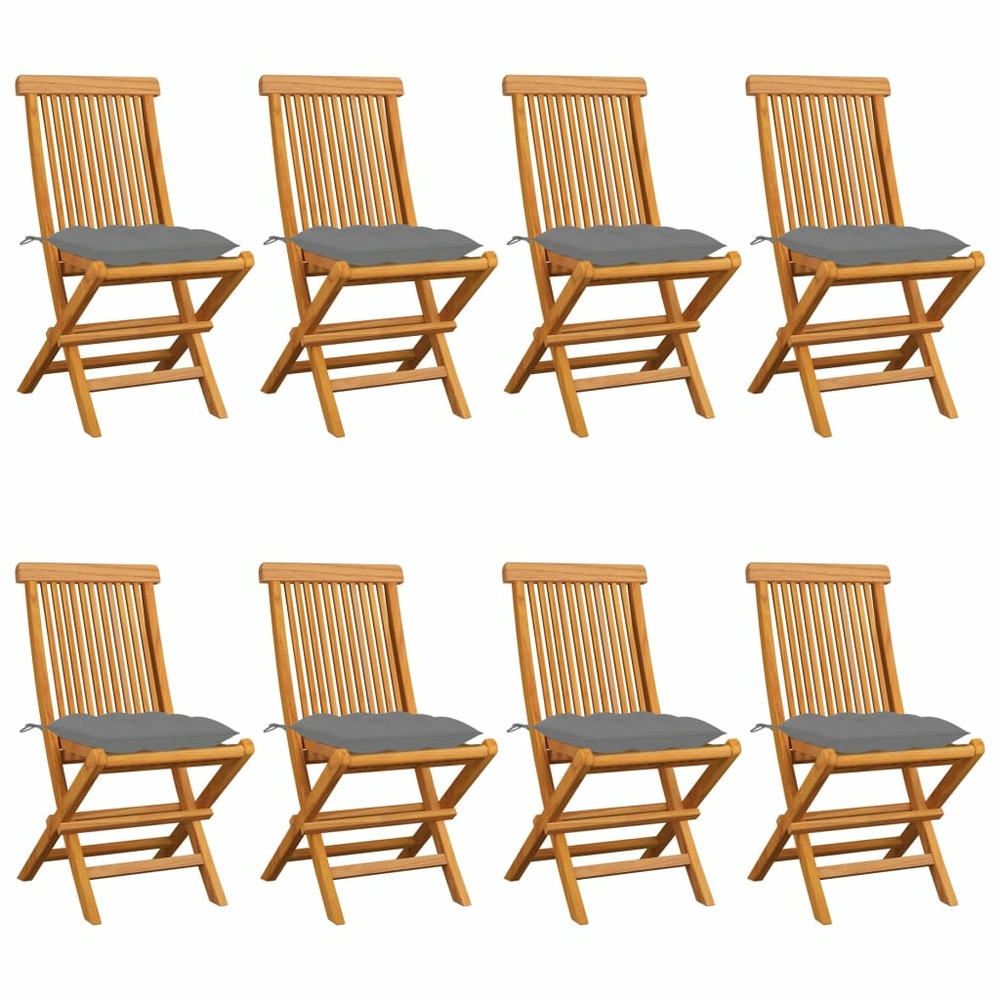 Chaises de jardin et coussins gris lot de 8 bois de teck massif