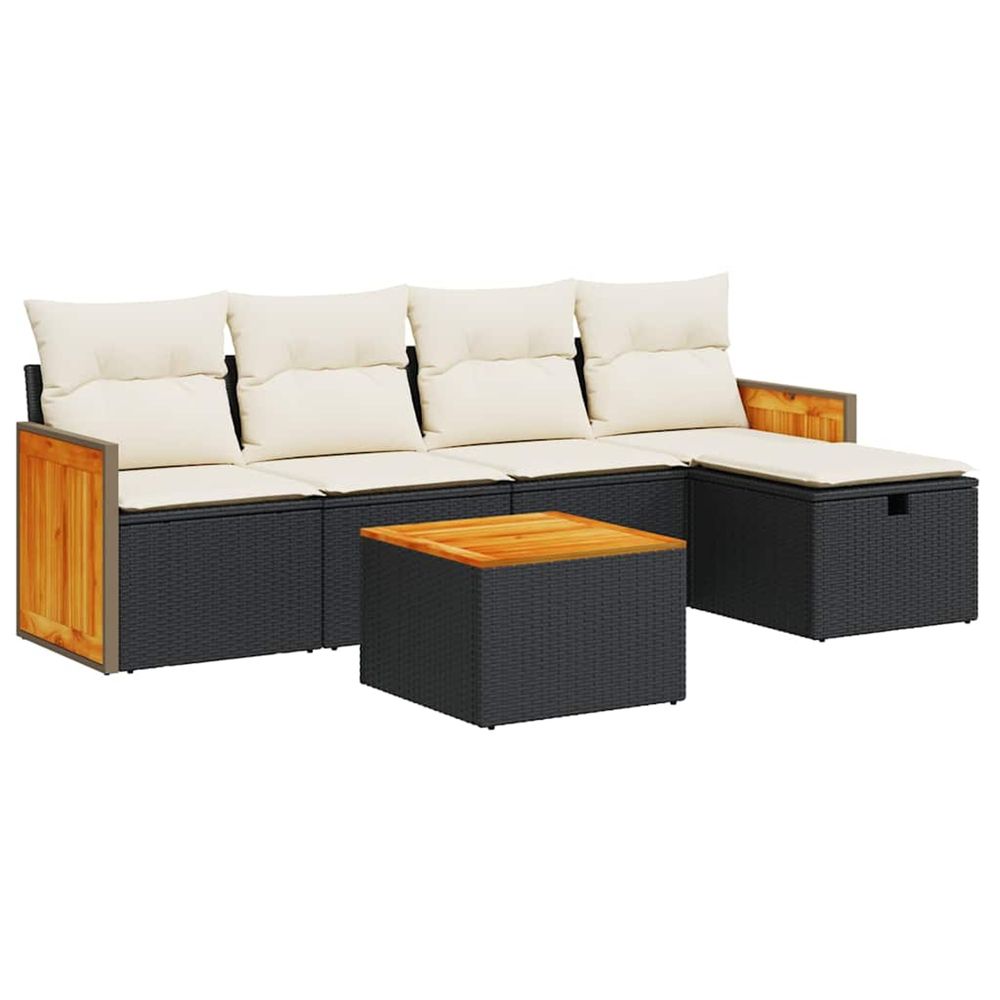Salon de jardin 6 pcs avec coussins noir résine tressée