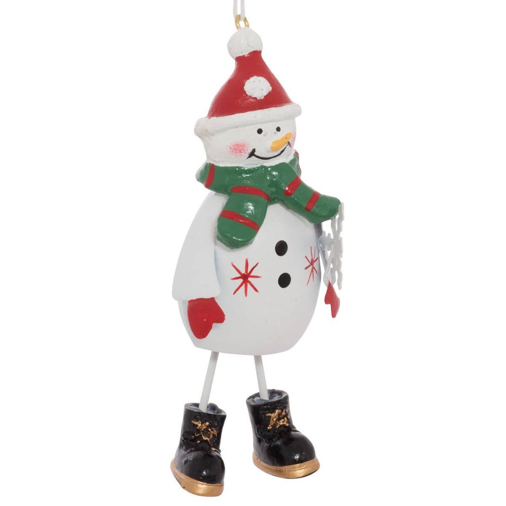 Suspension de sapin père noël et bonhomme de neige en métal rouge et blanc 12 cm