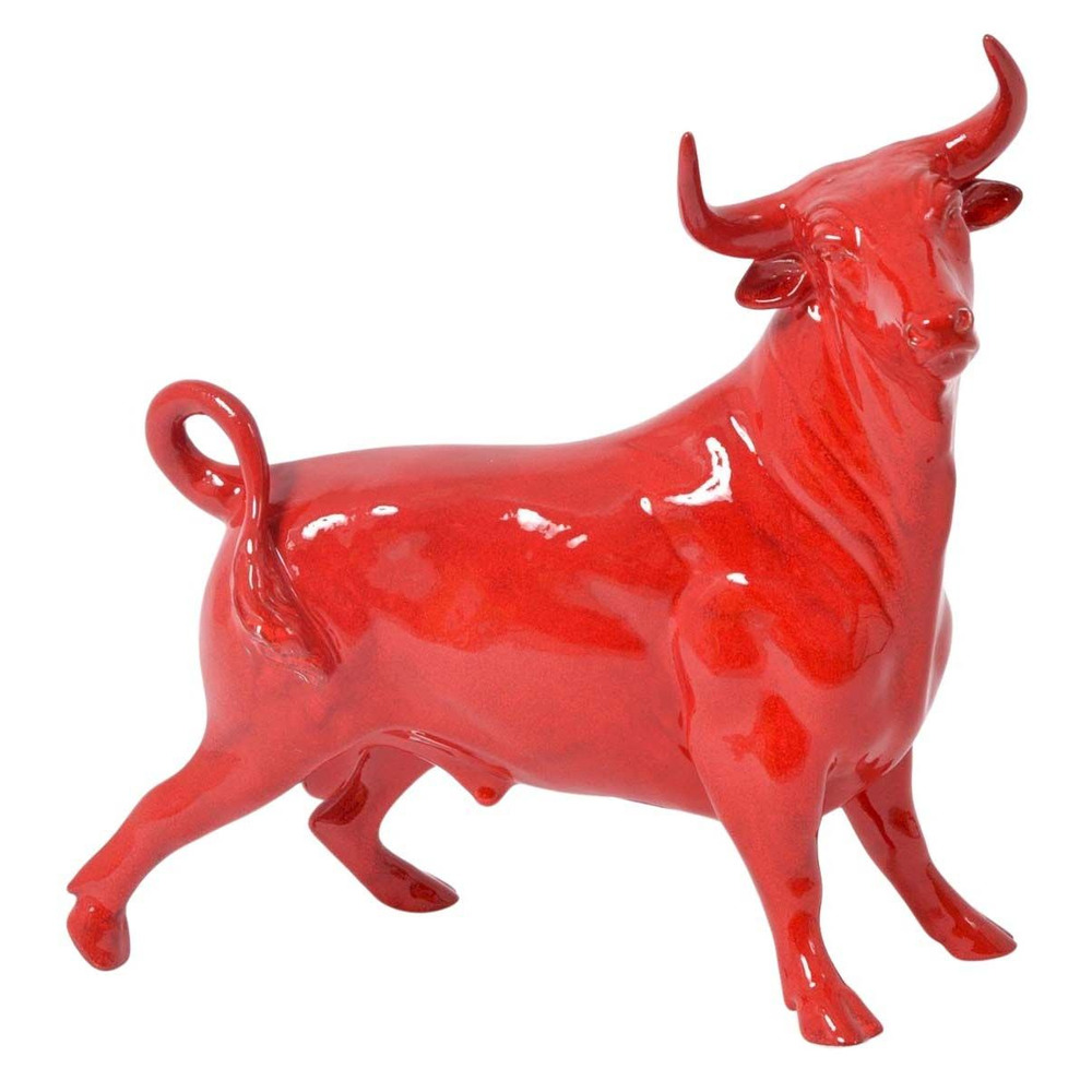 Statuette taureau rouge en céramique feria