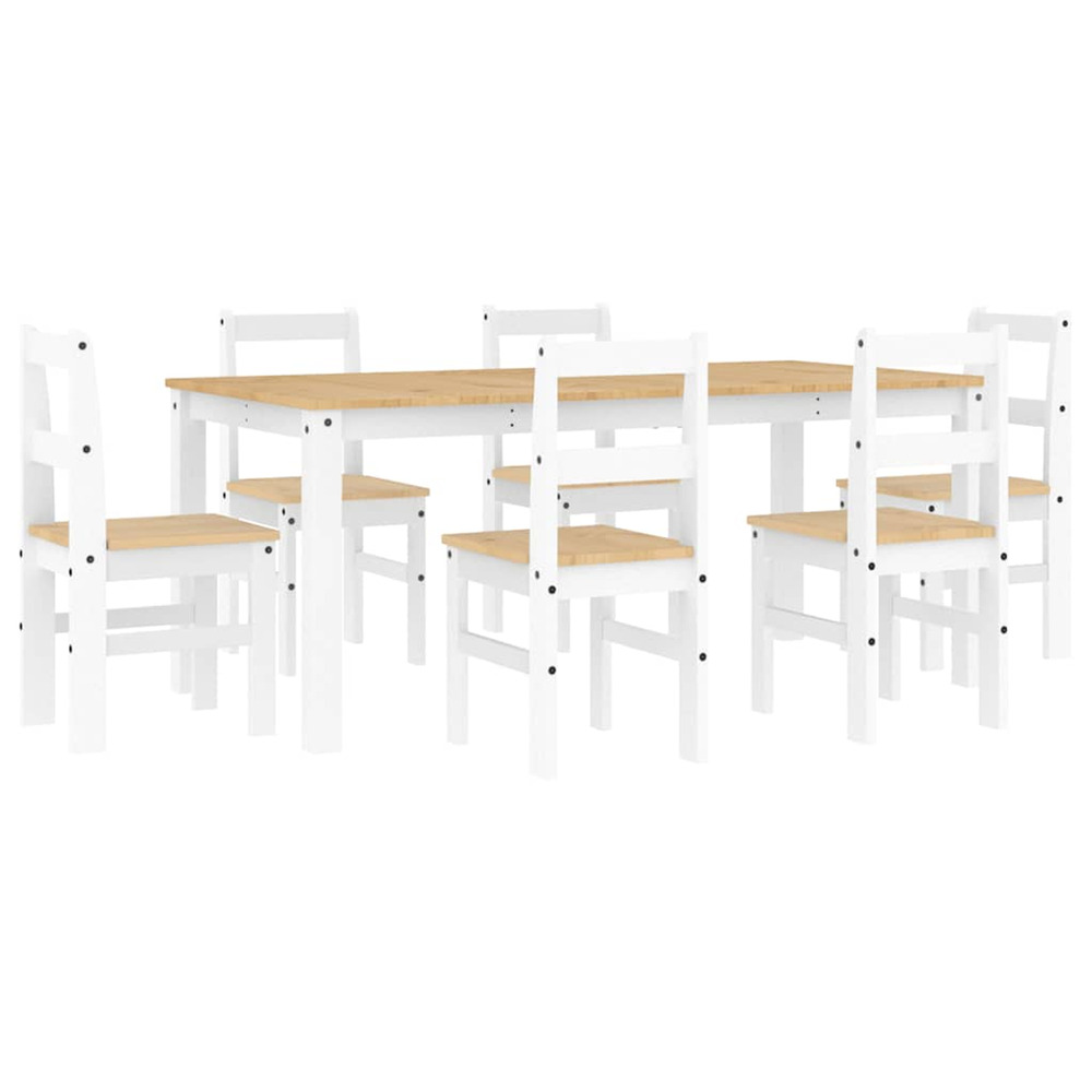 Ensemble à manger panama 7 pcs blanc bois de pin massif