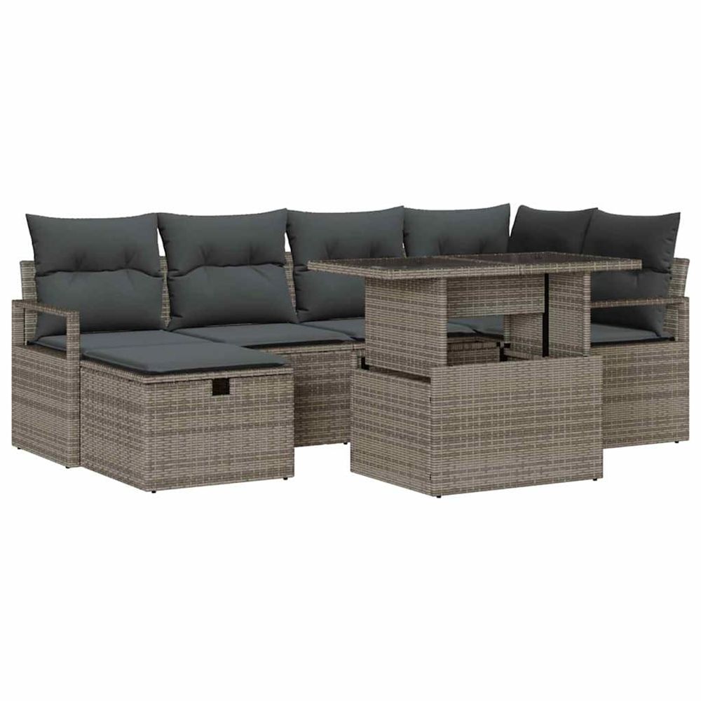 Ensemble de canapé de jardin 7 pc gris polyrotin