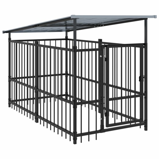 Chenil cage enclos pac animaux d'extérieur avec toit pour chiens acier 1,88 m² noir