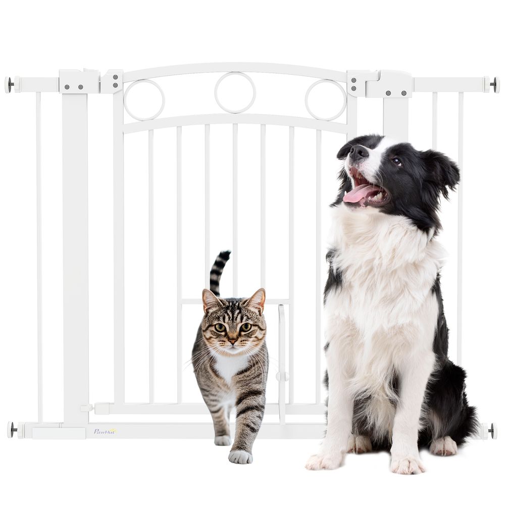 Barrière pour chien métal blanc 76-104 x 77 cm porte escalier avec portillon chat sécurisé