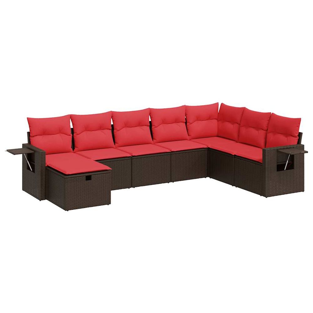 Salon de jardin 8 pcs avec coussins marron résine tressée