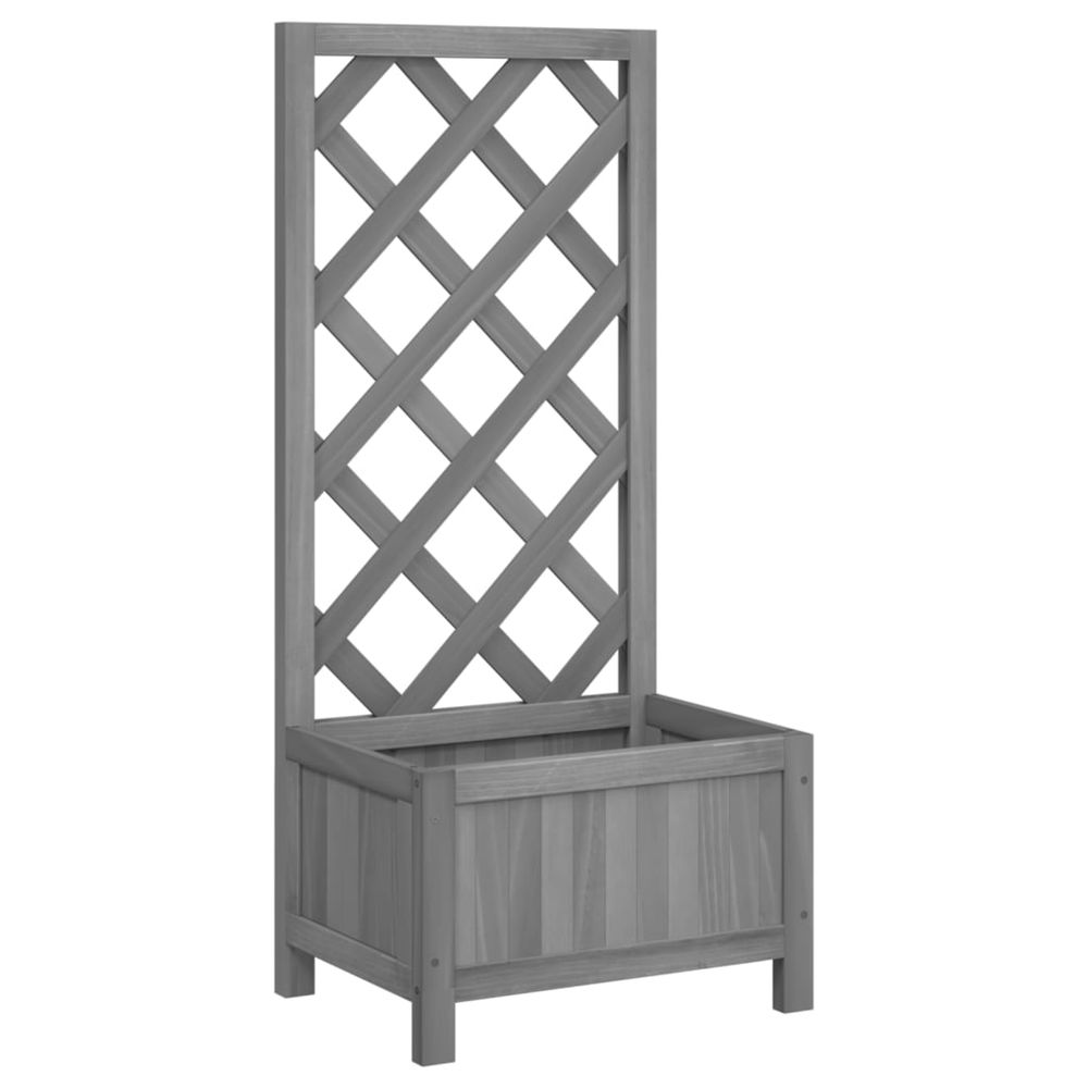 Jardinière d'extérieur avec treillis gris 40x30x90 cm bois massif de sapin