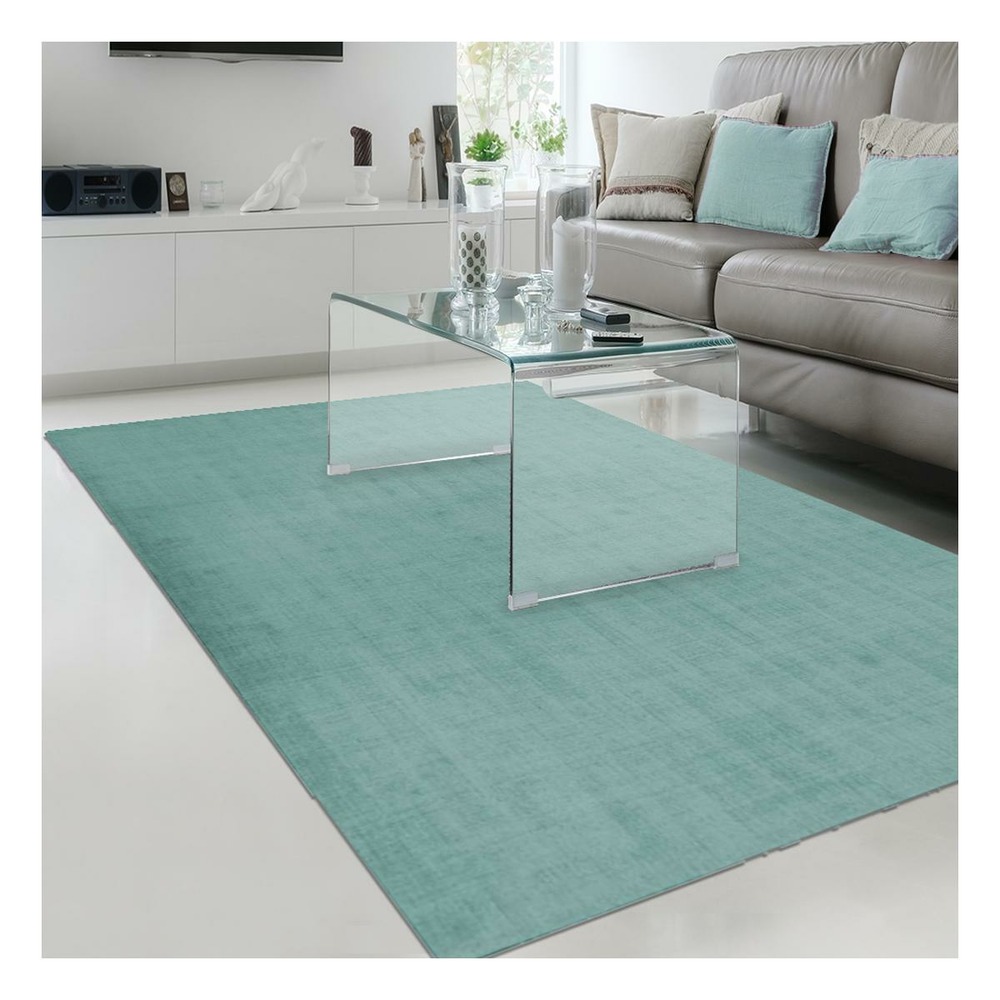 Tapis chambre ø100cm fait main vert rond motif uni neo uni
