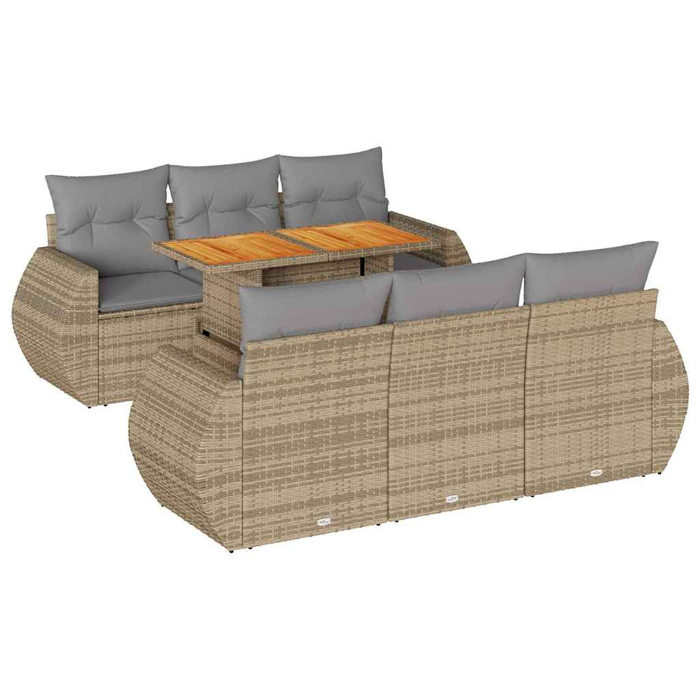 Salon de jardin avec coussins 7 pcs beige résine tressée