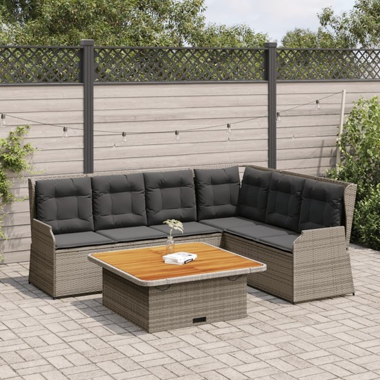 Salon de jardin 5 pcs avec coussins gris résine tressée