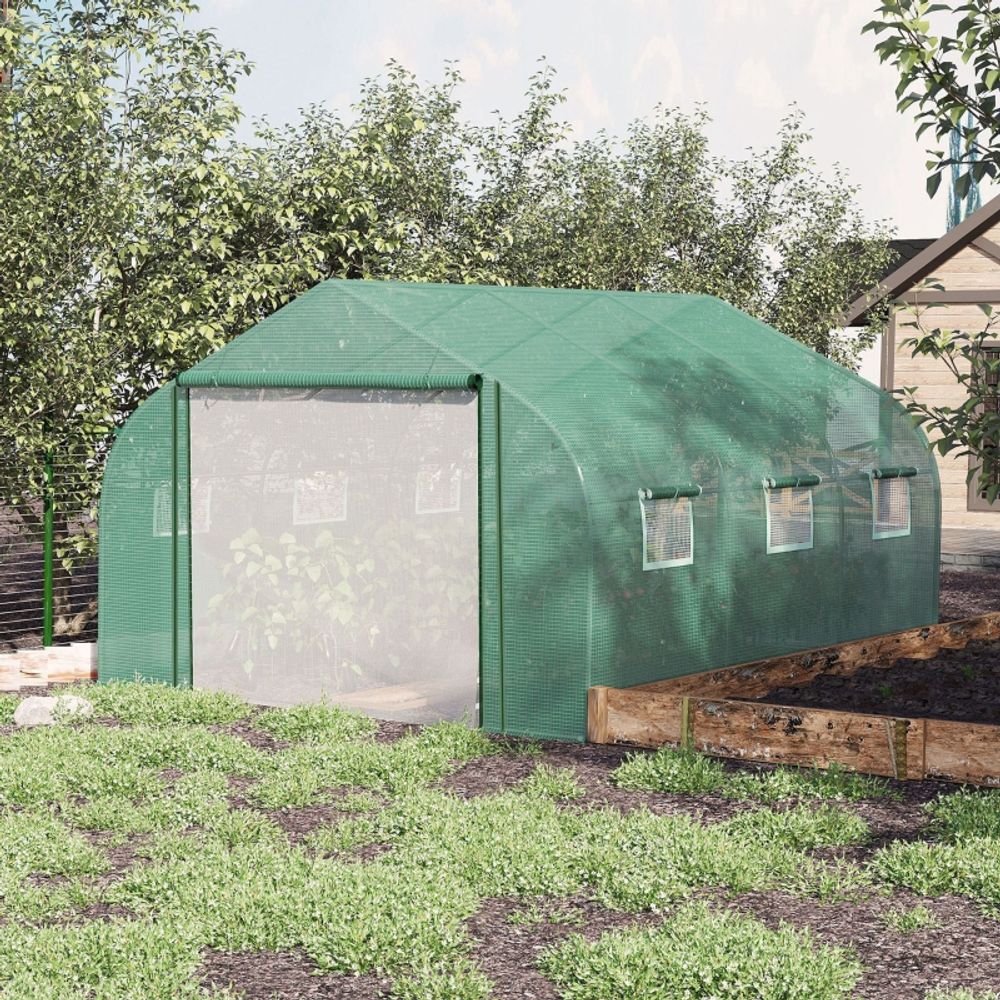 Serre de jardin tunnel maraîchère armature acier galvanisé bâche pe pour potager extérieur 347x300x200cm vert
