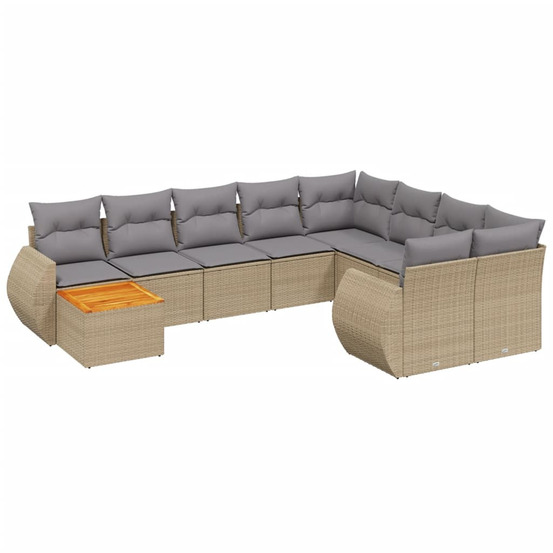 Salon de jardin avec coussins 10 pcs beige résine tressée