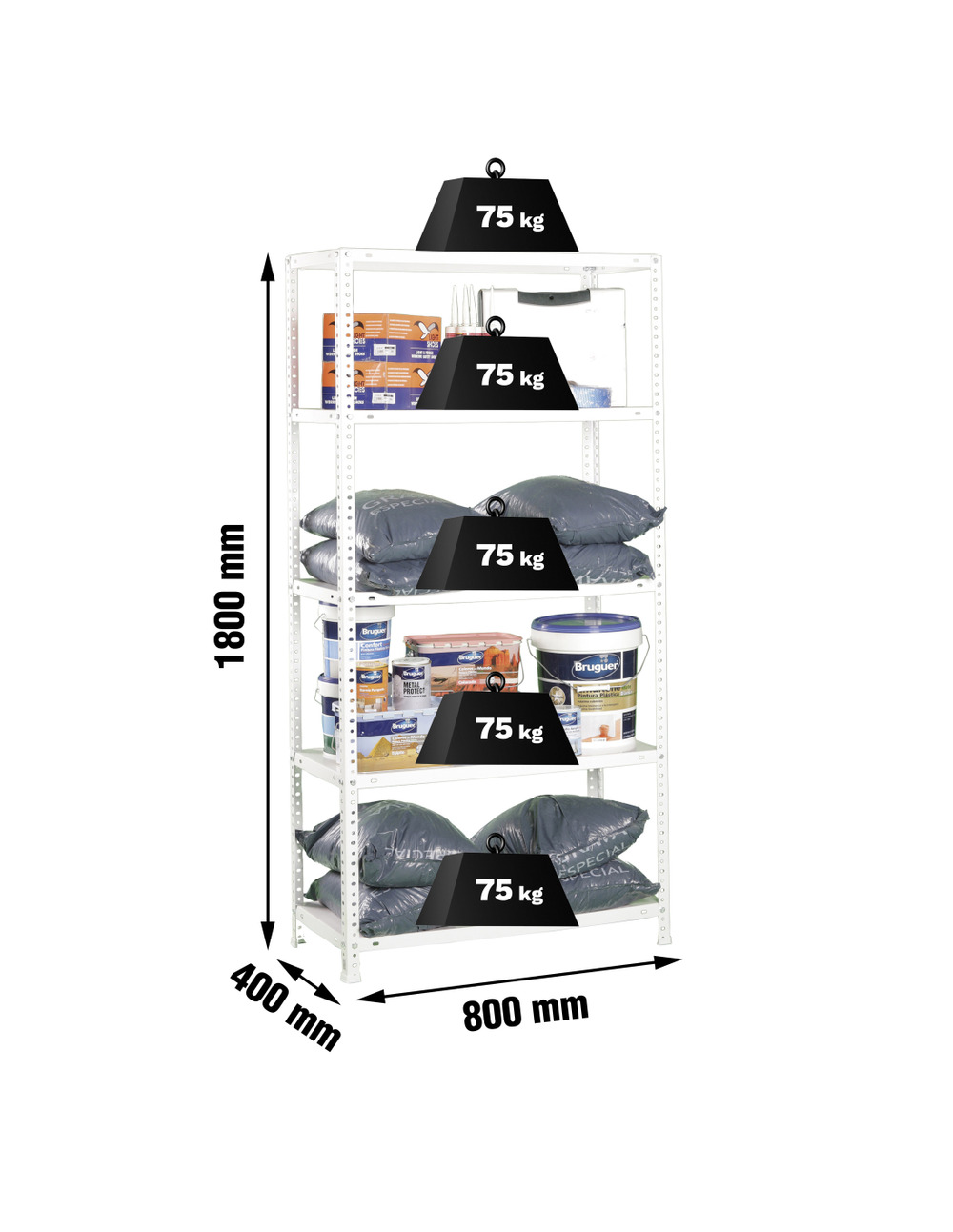 Etagère légère avec vis advantage mini 5/400 blanc blanc 1800x800x400 - simonrack