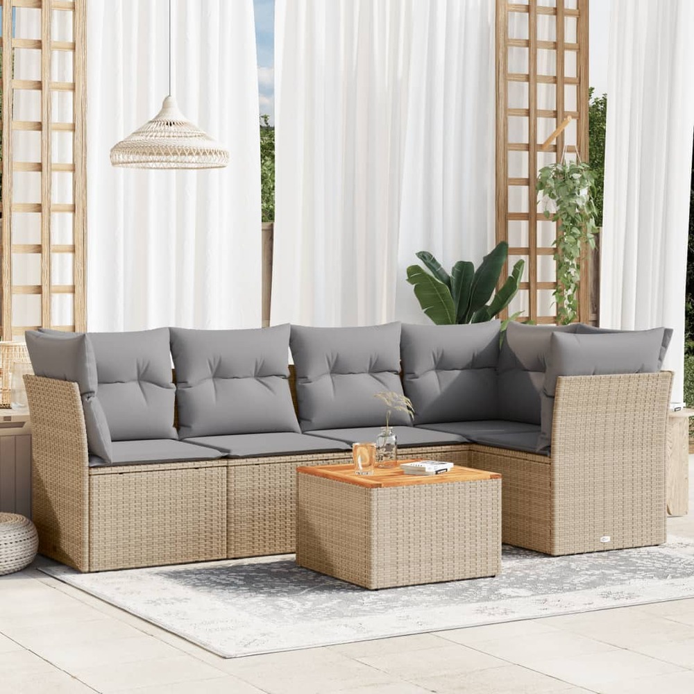 Salon de jardin avec coussins 6pcs mélange beige résine tressée