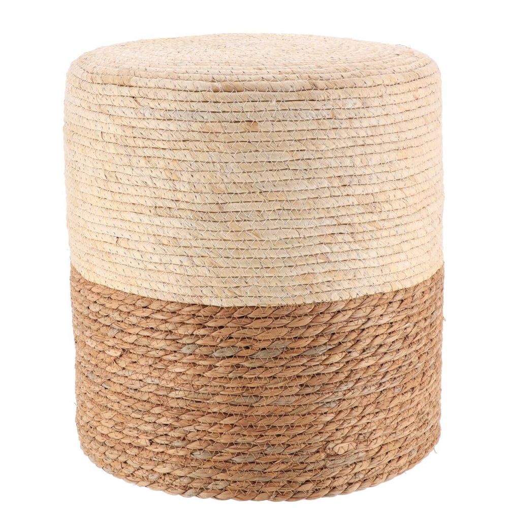 Pouf matiere naturelle + mais et bois - naturel/blanc
