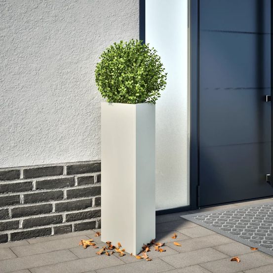 Jardinière triangulaire acier pour terrasse plantes et fleurs 30x26x75cm blanc