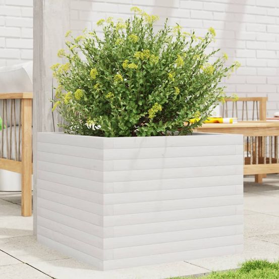 Grande jardinière carrée pin massif pour jardin terrasse blanc 60x60cm