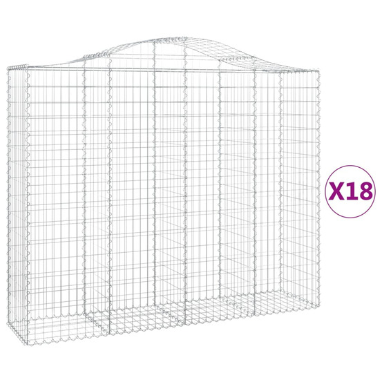 Paniers à gabions arqués 18 pcs 200x50x160/180 cm fer galvanisé