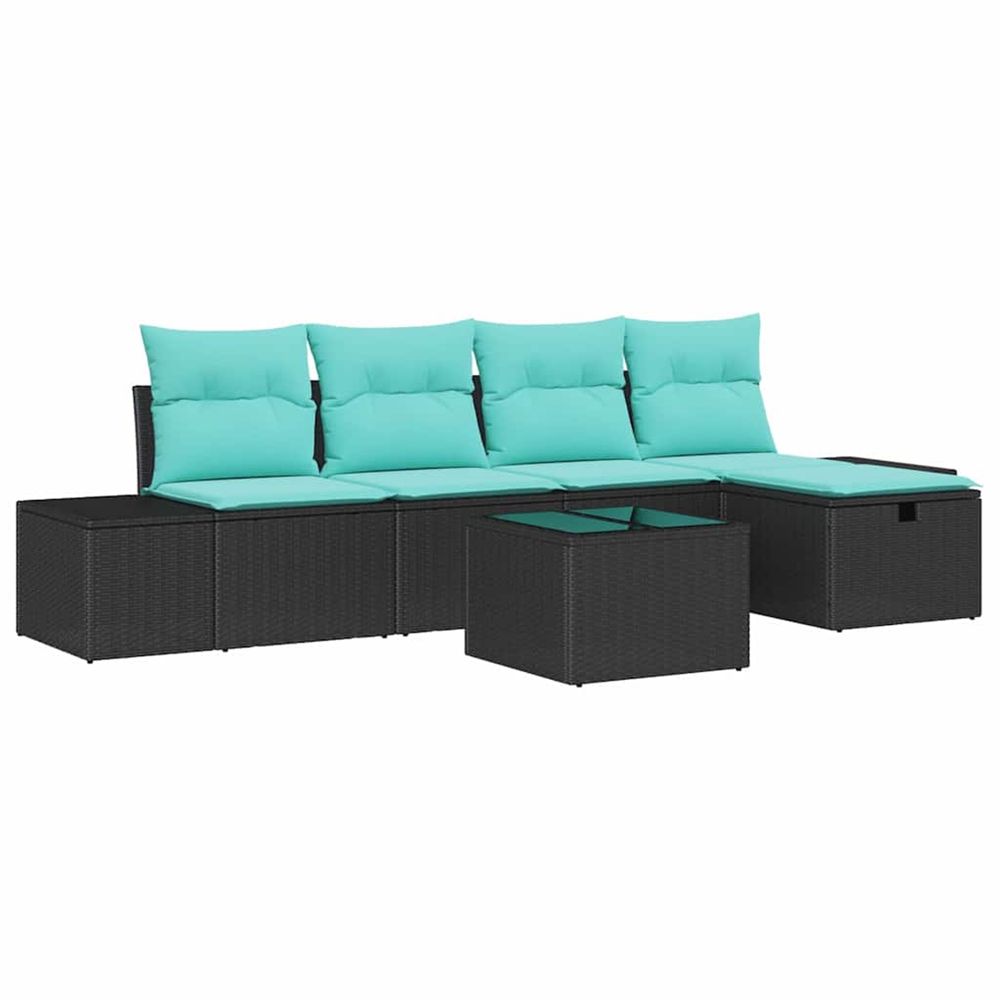 Ensemble de canapé de jardin 6 pc noir polyrotin