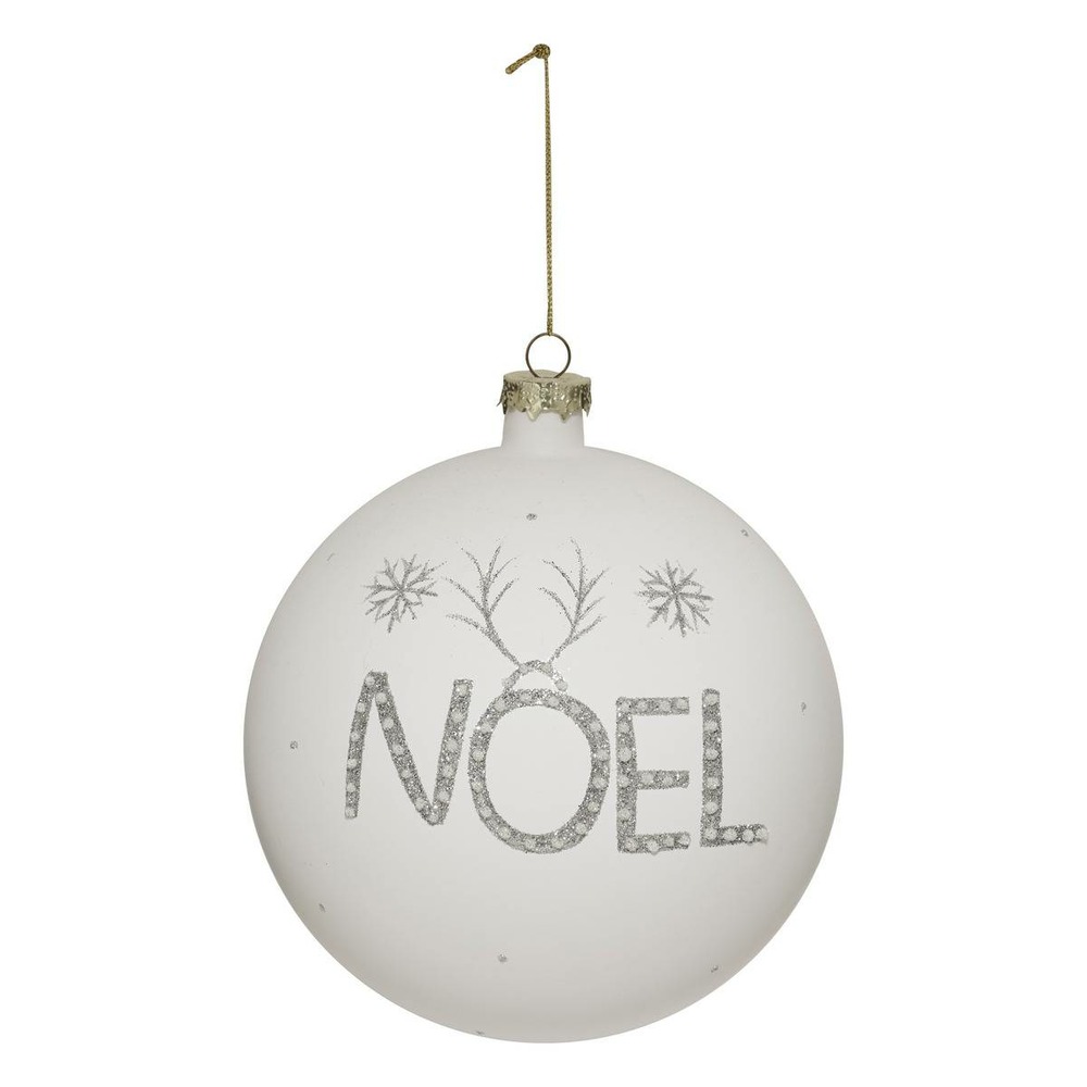 Boule verre mot noël doré d.15cm blanc