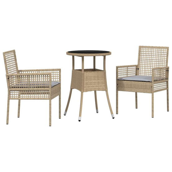 Ensemble de salle à manger pour jardin 3 pcs beige poly rotin
