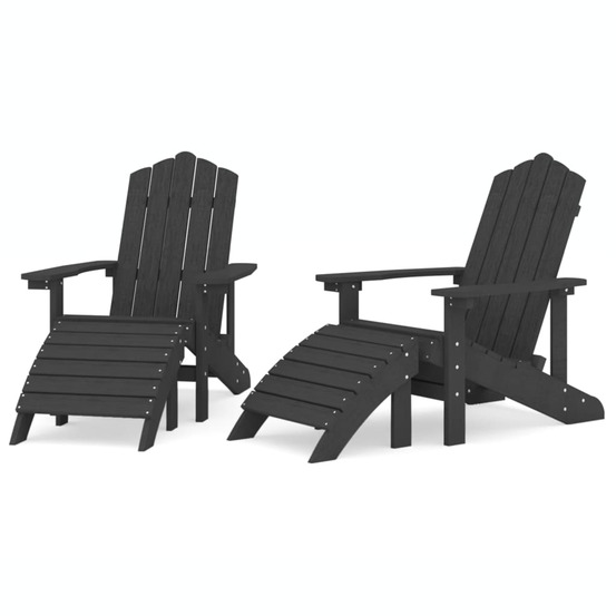 Chaises adirondack lot de 2 avec repose-pieds pehd anthracite