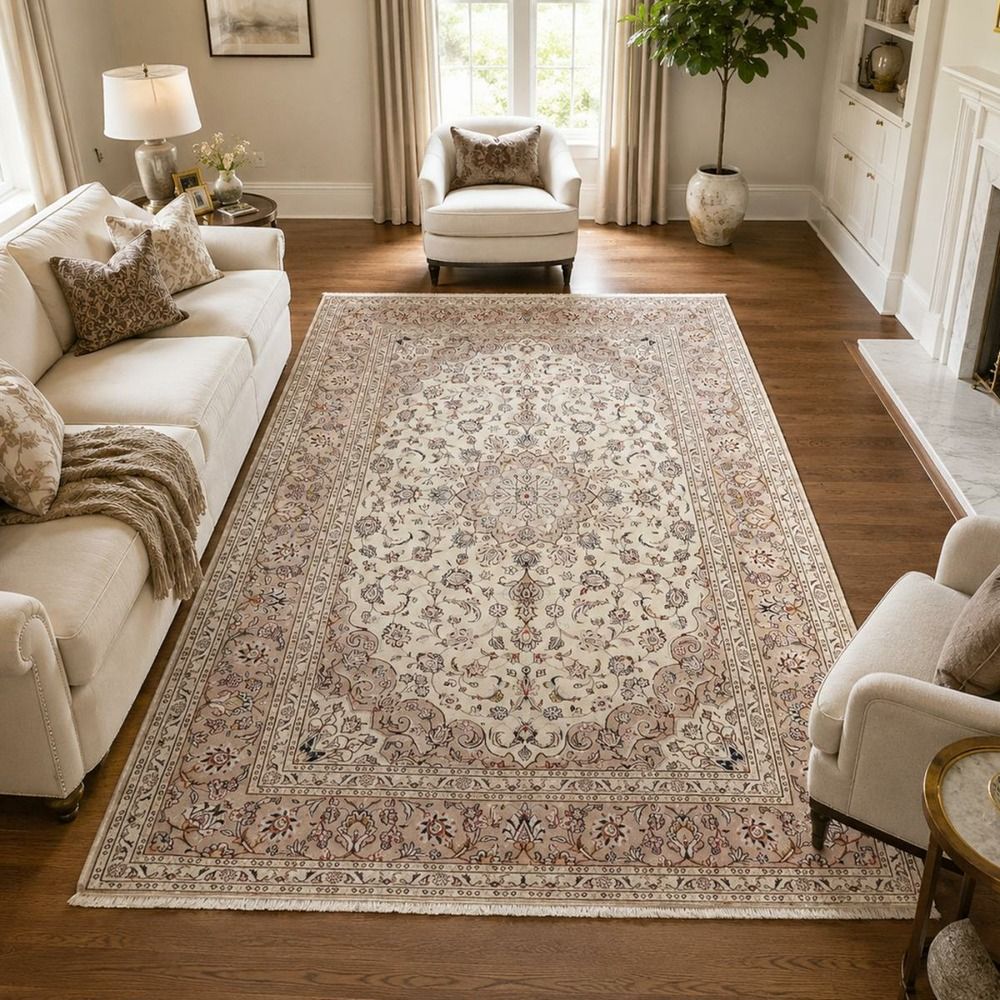 Tapis d'orient 197 x 290 cm, oriental, crème, laine nouée main, kashan 3