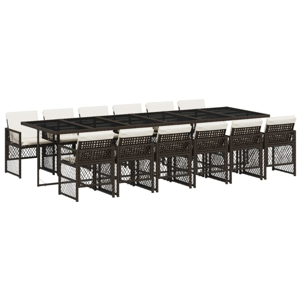 Ensemble à manger de jardin avec coussins 13 pcs marron rotin