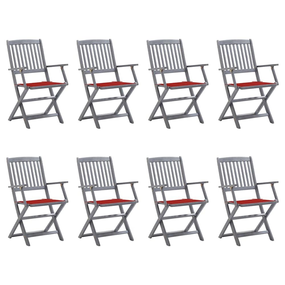 Chaises pliantes 8 pièces avec coussins en bois d'acacia massif