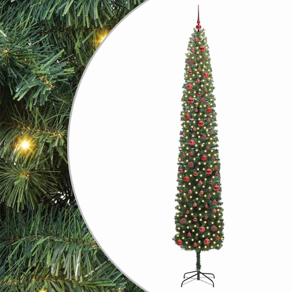 Grand sapin de noël artificiel 270 cm prêt à poser, kit complet avec lumières et boules