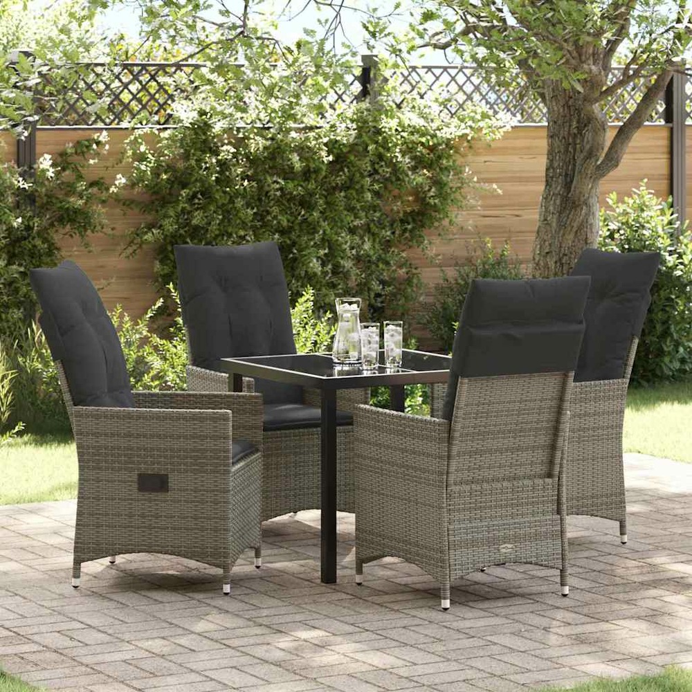 Ensemble de salle à manger pour jardin 5 pcs gris polyrotin