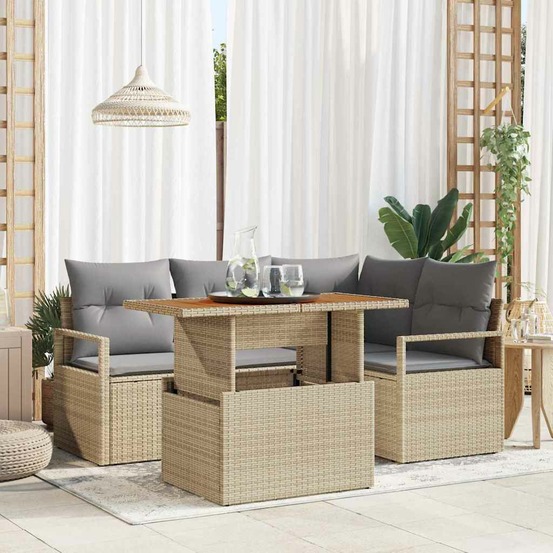 Ensemble de canapé de jardin 5 pcs beige poly rotin